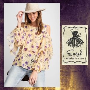 BNWT Easel "Rosie Pom Pom" Ruffle Detailed Chiffon Top